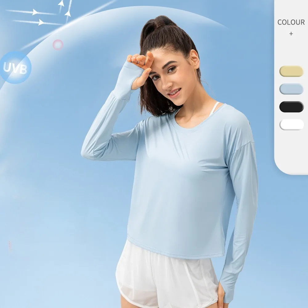 

Women Ice Feel Long Sleeve Top Lightweight Breathable Outdoor Shirt Quick Dry Running Fitness Sports Wear