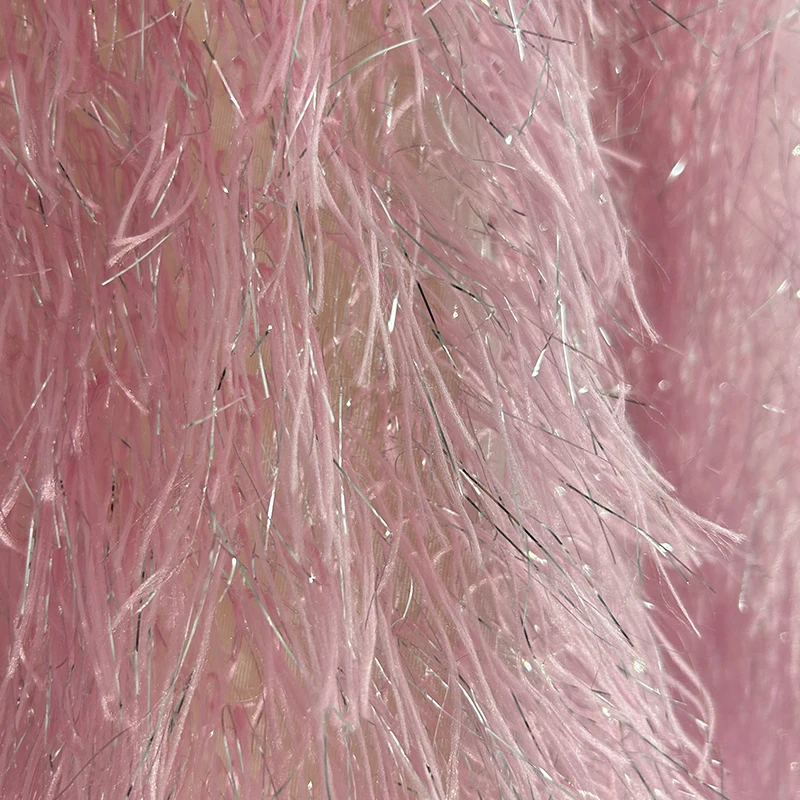 Tovaglia per esposizione in tessuto con nappe in tessuto per spettacoli teatrali per feste di compleanno in rete di piume con nappe rosa oro lucido