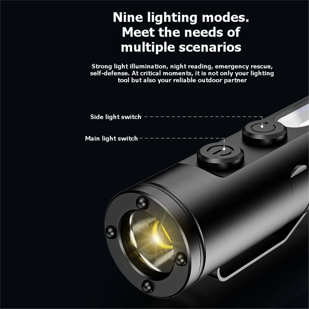 A10R Pocket Rechargeable Flashlight Mini Keychain Light with Fire Igniter & Window Breaker,for Camping, Everyday Carry