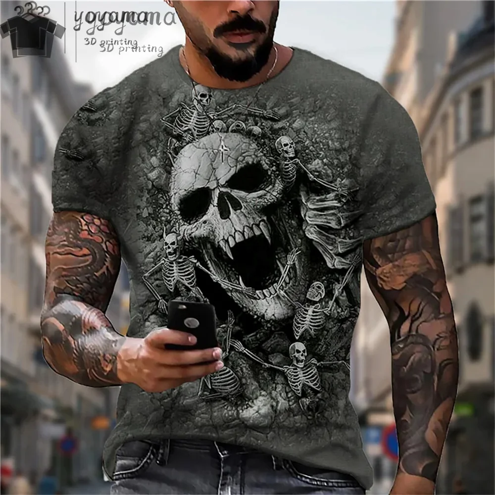 Skull Print Clothes Men Funny T-Shirt 3D Print Men\'s Summer Clothes Men T Shirts High Quality Short Sleeve Tee Skull Graphic Top