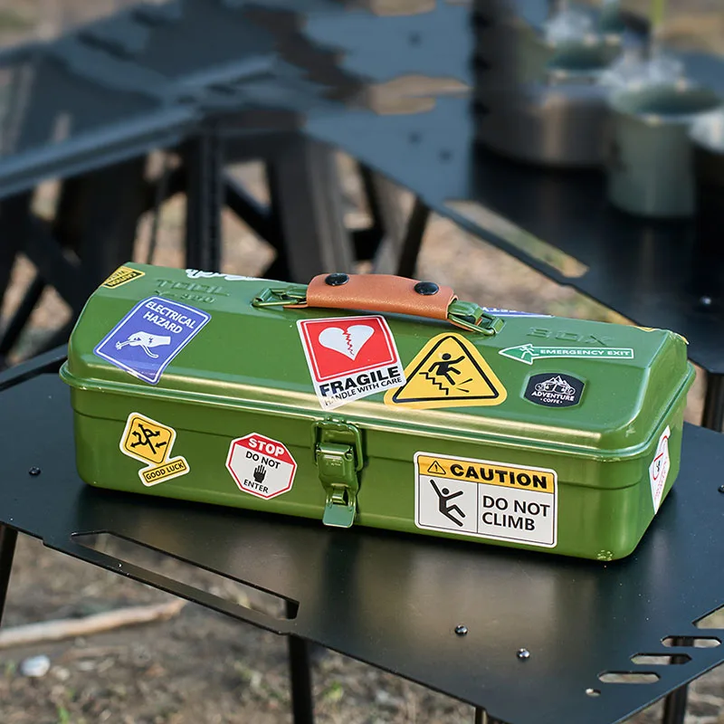 Portable Handheld Metal Storage Box Outdoor Camping Toolbox with Stickers Miscellaneous Waterproof Storage Box