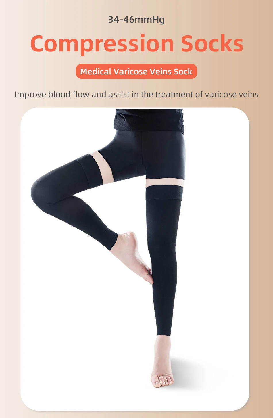 Leg beauty 34-46mmhg medizinische Kompression strümpfe Unisex Knie hoch elastische Klasse 3 Drucks trümpfe Schlaf füße Krampfadern behandeln – Detail 1