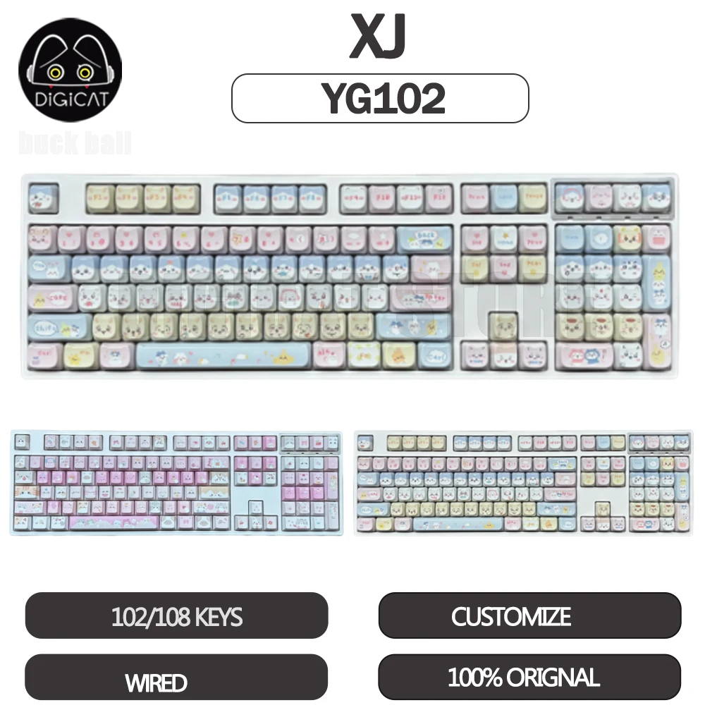 YG102 Gamer Mechanical Keyboard Wired Keyboard 102/108Key RGB Cute Cat Cartoon Keyboard Customized Office Gaming Keyboard Gifts