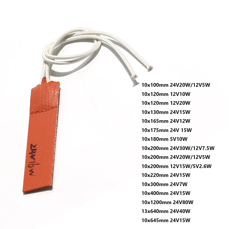 Ultra-narrow Silicone Rubber Heating Strip Flexible Wrap-around Heating Sheet Heating Tape 10mm Width 10x100mm~10x1200mm