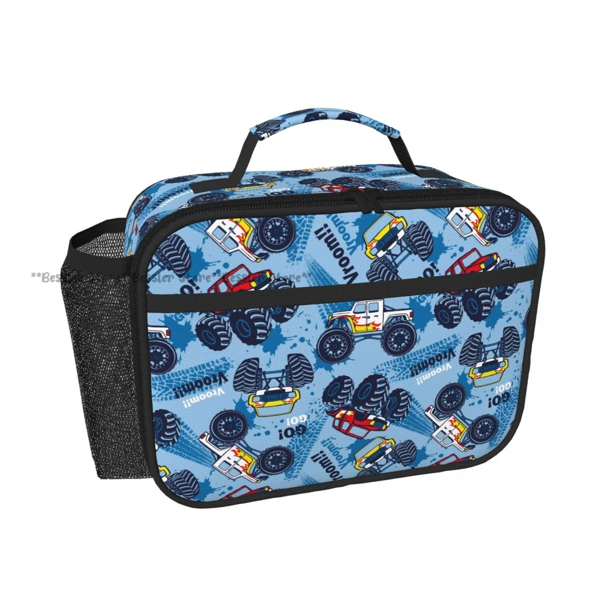 Horizontal Hand Carry Insulated Bento Lunch Bag Monster Truck Cars Thermal Reusable Meal Container Bag