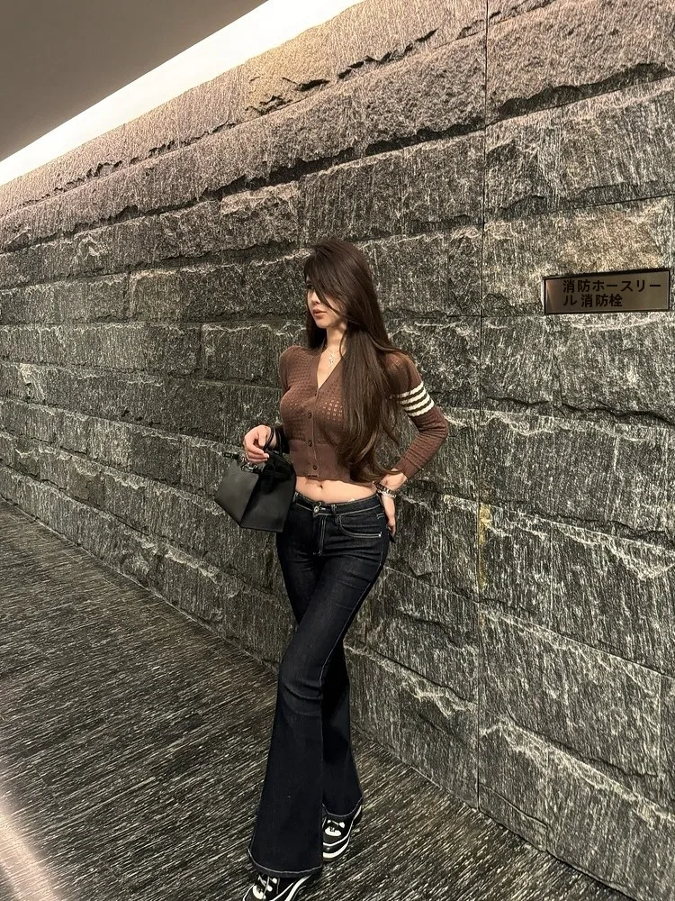Low Waist Slim Fit Denim Jeans Korean Style Spring Autumn New Arrival Stretchy Micro Flared Long Pants Custom Dyeing