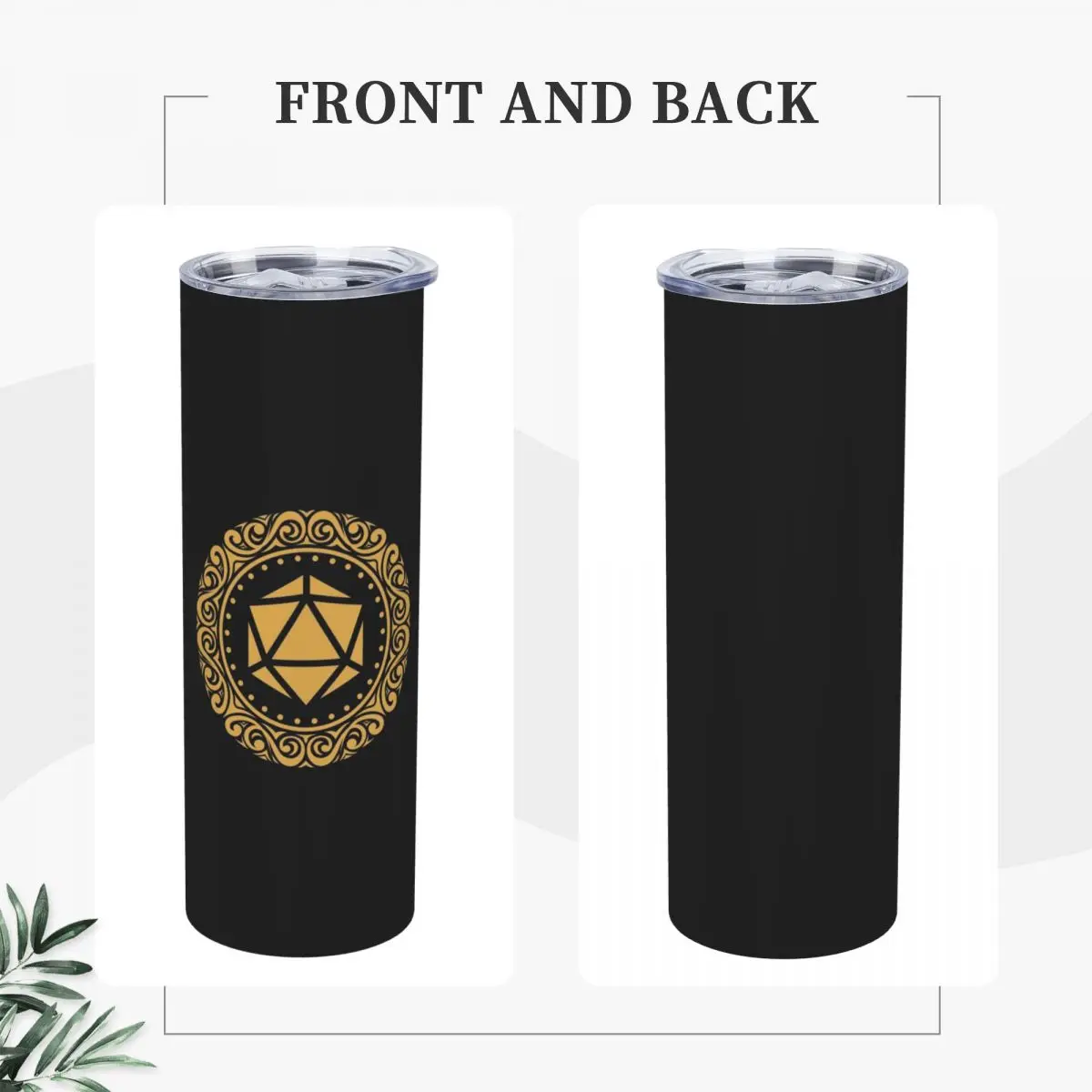 Monogram Polyhedral D20 Dice Emblem Gold Tabletop RPG Gaming Stainless Steel Tumbler Mug Thermal Cold Bottle Straw With Lid 20oz