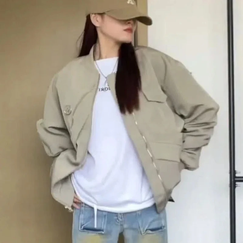 Versatile American Retro Solid Color Baseball Jacket with Women's Design Sense Loose and Slimming Jacket Ins Trend