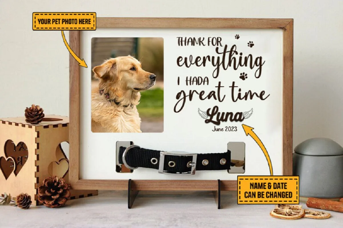 Dropshipping Custom Memorial Pet Photo Frame Wooden Pet Collar Sign Frame Personalized Photo&Text Dog Memorial Gifts For Loss