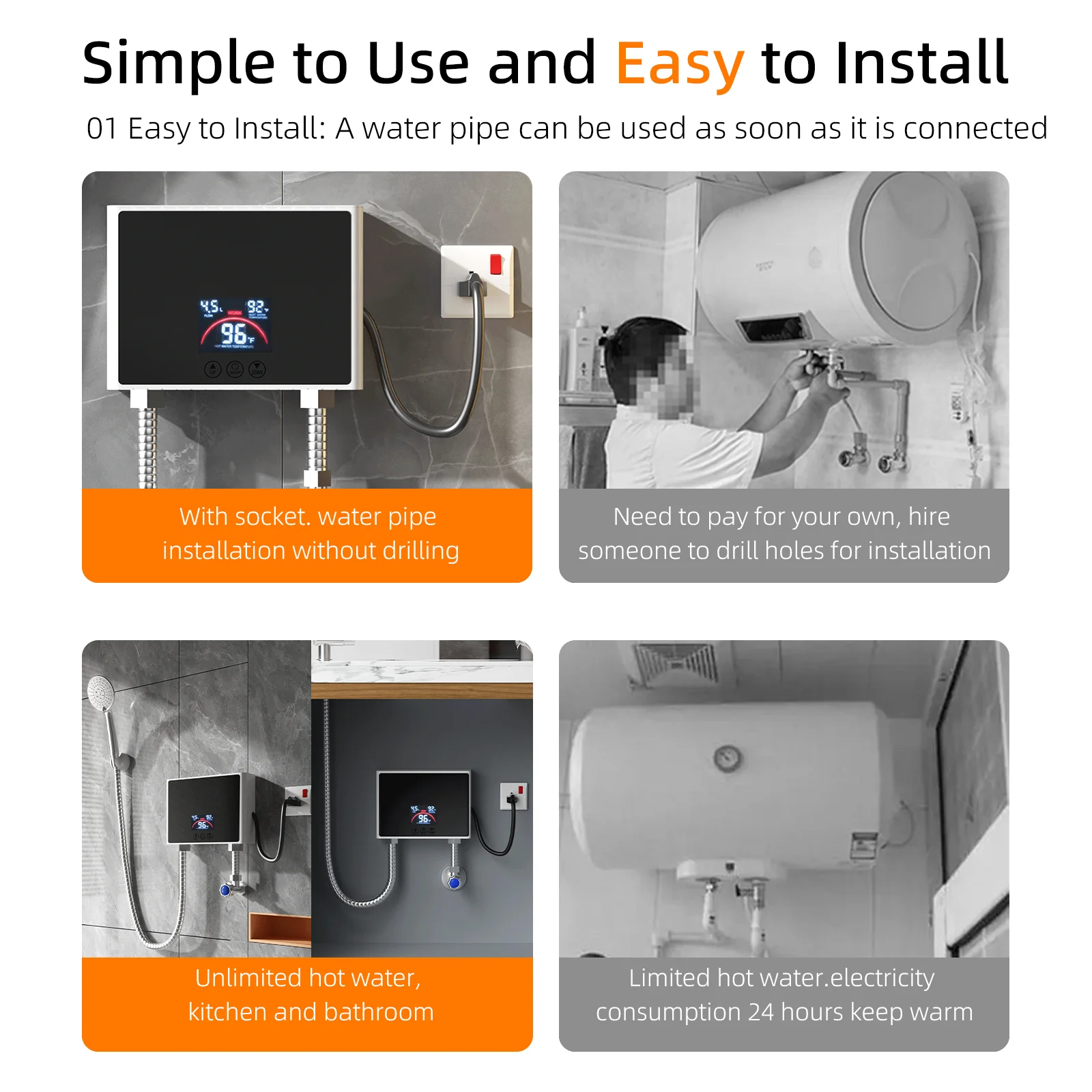 5500W Mini Electric Tankless Water Heater Constant Temperature Instant Hot Water Heater with Remote Control for Home Bathroom