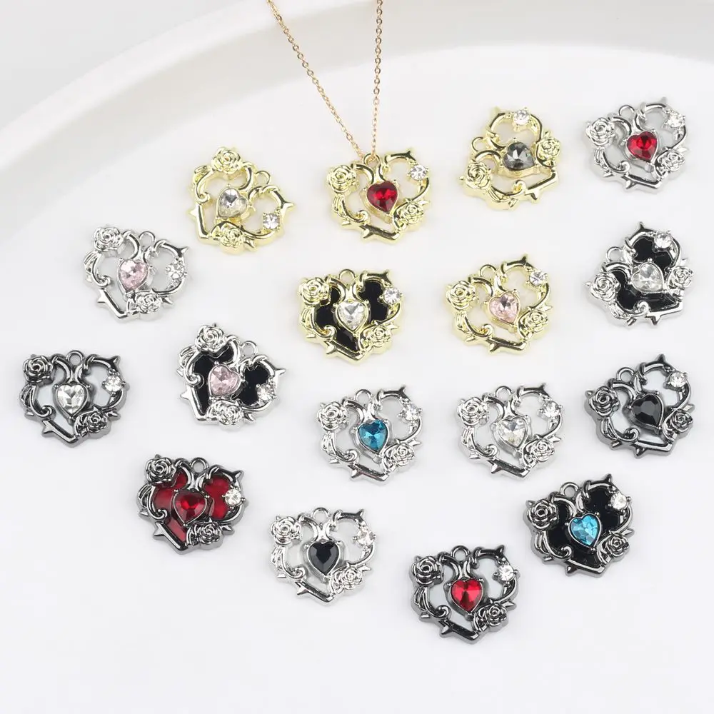 

10Pcs/lotSimple Heart Pendant Alloy Resin Zircon Charm DIY Jewelry Accessories for Bracelets