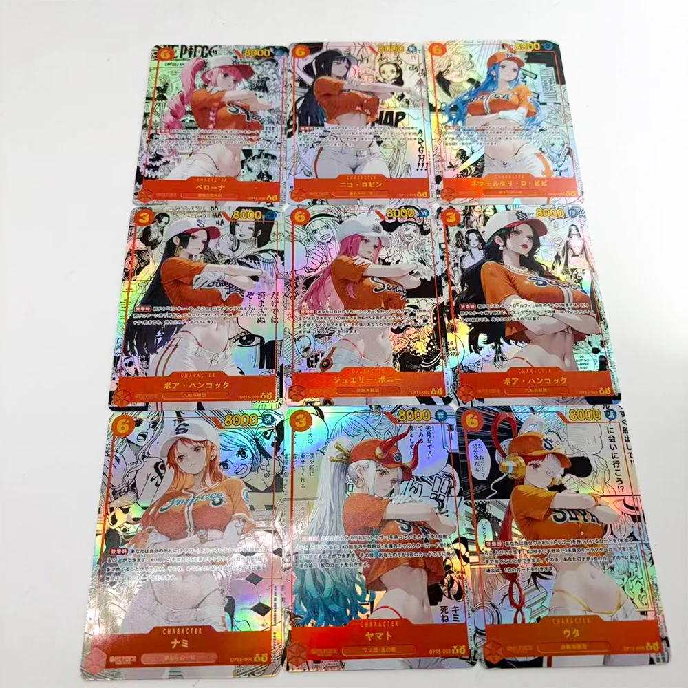 One Piece DIY 9PCS Nami Hancock Robin Uta Perona Vivi Yamato Holographic Shimmer Laser Collectible Card Anime Festival Gift