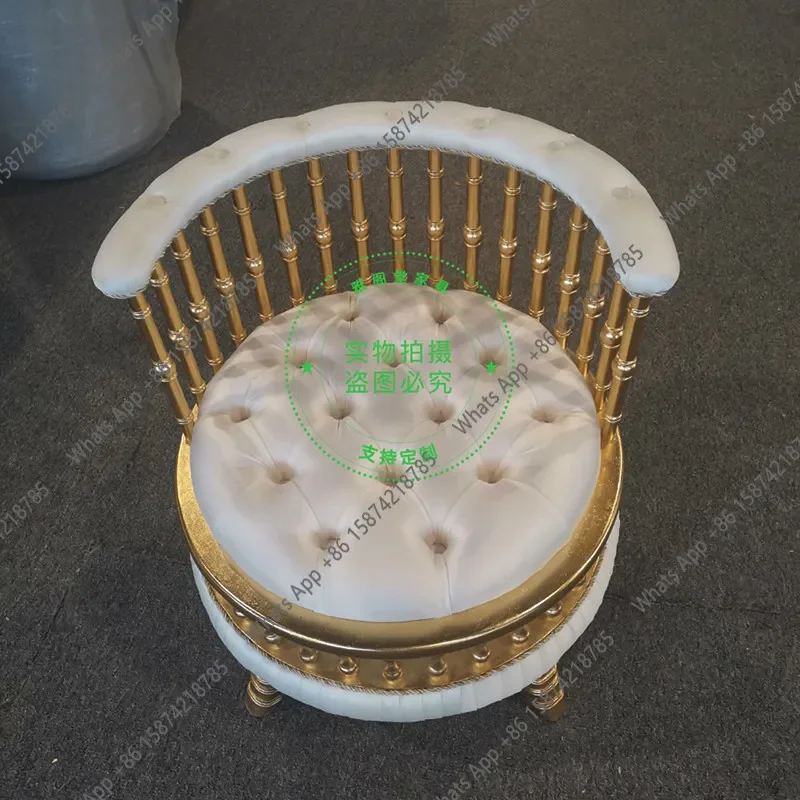 BJ European Dressing Stool Luxury Solid Wood Fabric Backrest Shoe Changing Stool Bedroom Golden Casual Chair
