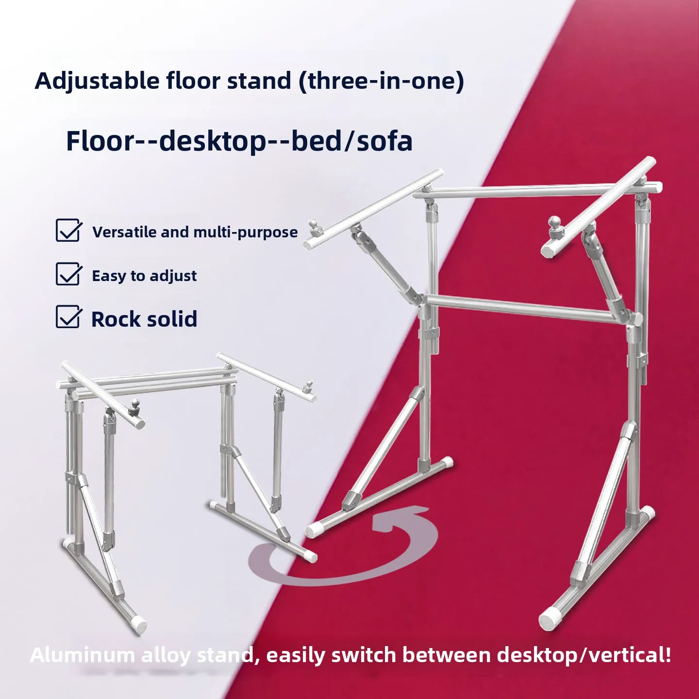 3-in-1 Adjustable Embroidery Stand Aluminum Alloy Cross Stitch Frame Holder for Floor Table and Lap for Craft Sewing