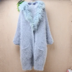 Heavy Thick Women Mujer Autumn Winter Grey Hairy Mink Cashmere Knitted Fur Collar Sleeveless Jacket Vest Sweater Coat Pull Tops