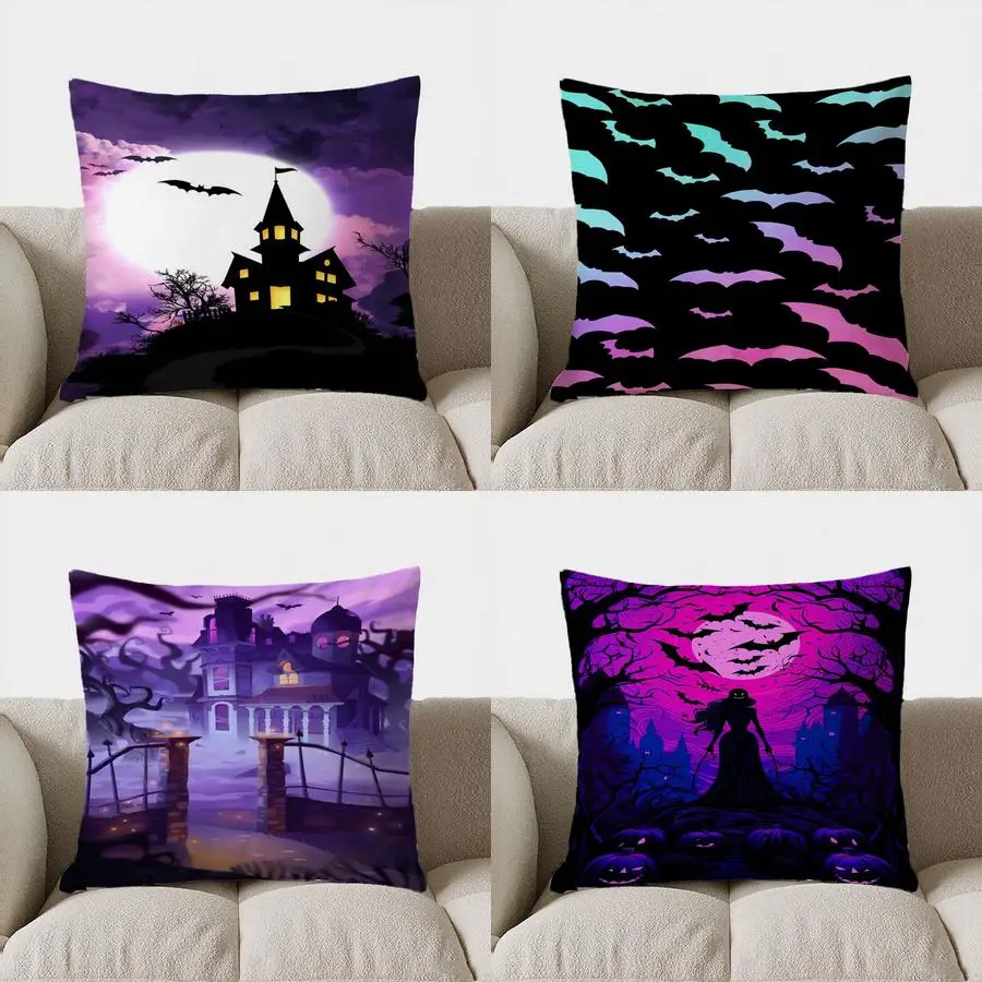 

Home Decor Halloween Castle Moon Bat Pillow Pattern Cushion Cover Suitable for Sofa Bedroom Car Pillow Cover