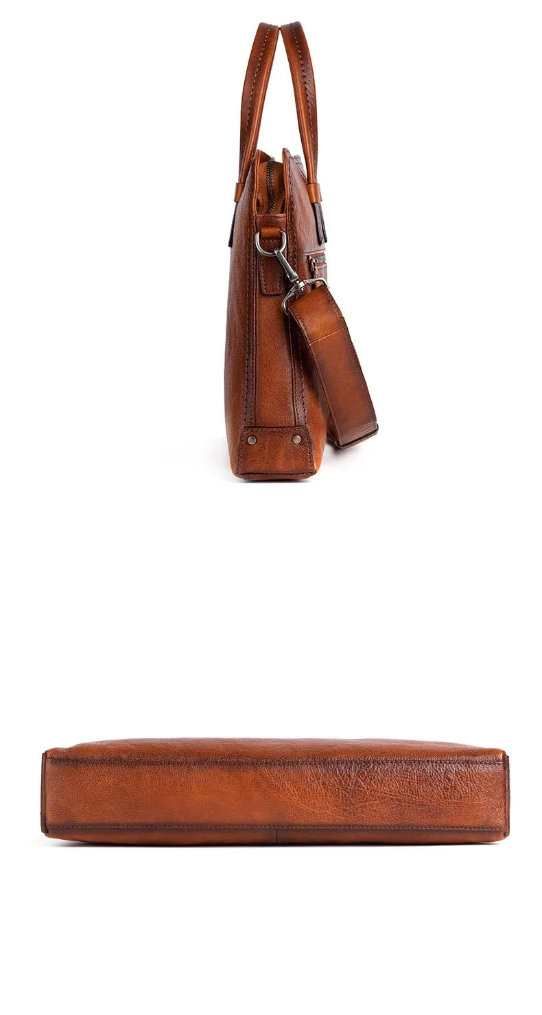 Retro Men's Briefcase Leather Casual Handbag Top Layer Cowhide Shoulder Bags Men Business Bag Pure Leather Laptop Tote Bags