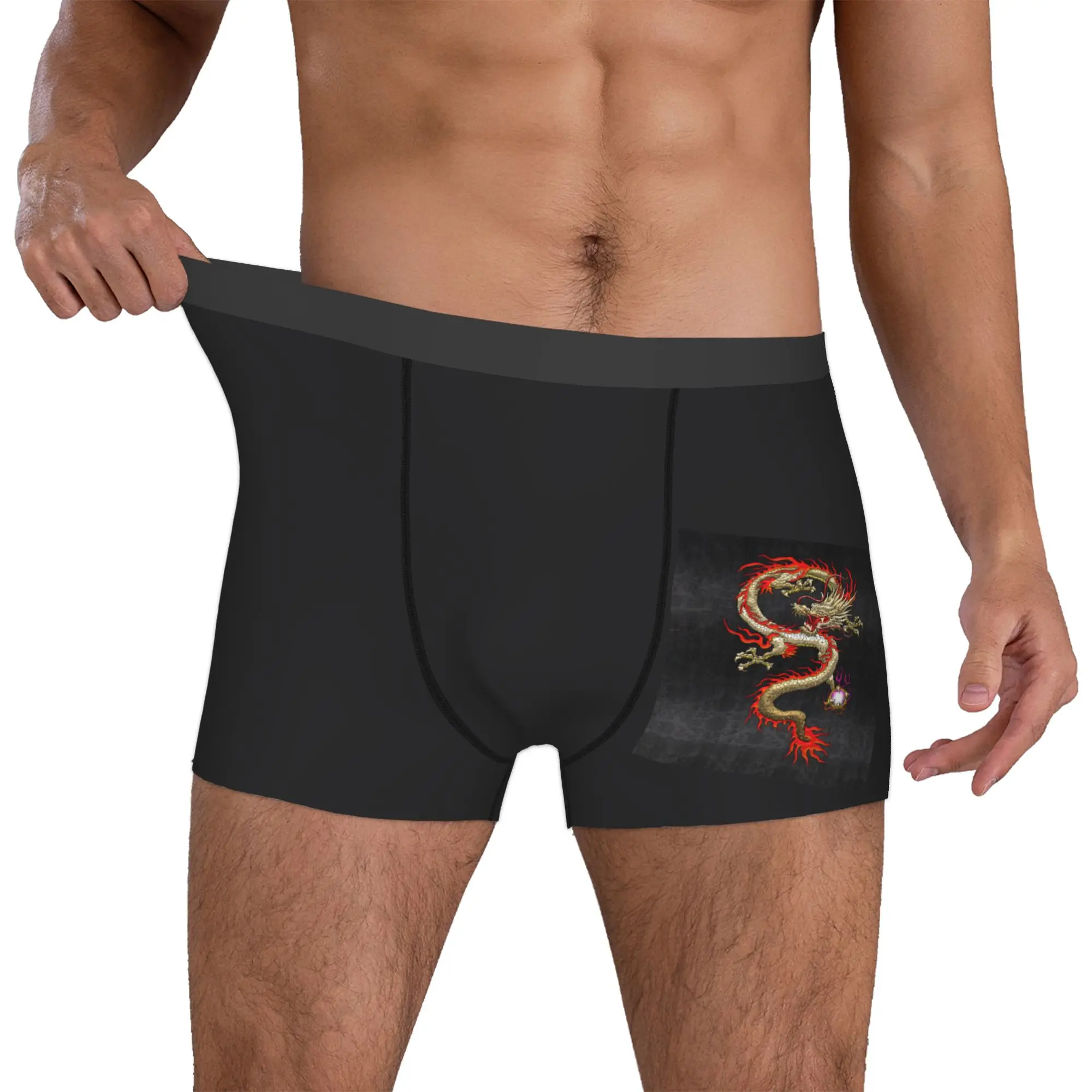 Custom Golden Chinese Dragon Fucanglong Boxers Shorts Mens Asian Style Mythology Briefs Underwear Fashion Underpants