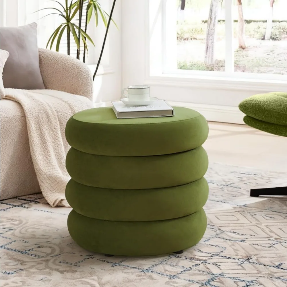 

Storage Ottoman Round, Vanity Stools for Bedroom, Velvet Pouf Ottoman with Removable Lid, Modern Ottomam Stool for G