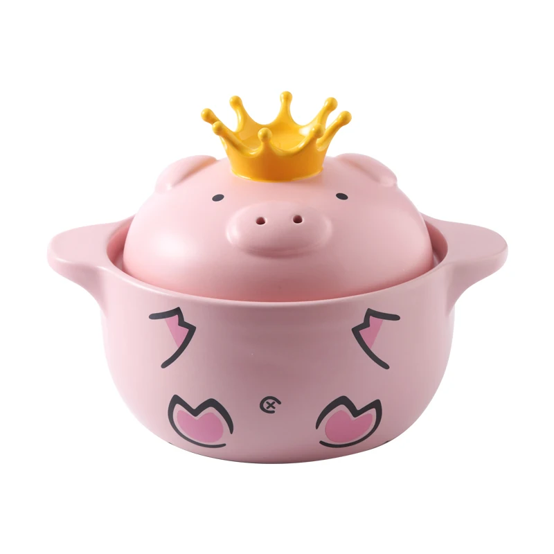 Pink Pig High Temperature Resistance Casserole Handle Ceramic Cookware with Crown Pot Cover Kitchen Supplies Soup Pots