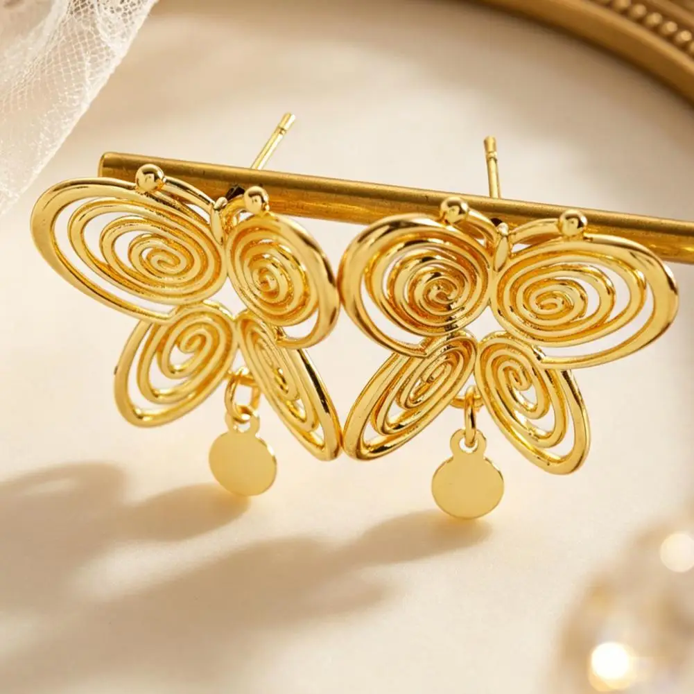 Golden Plated Earrings Lightweight Earrings Hollow Spiral Butterfly Stud Earrings Lightweight Drop Stable Non-slip for Women