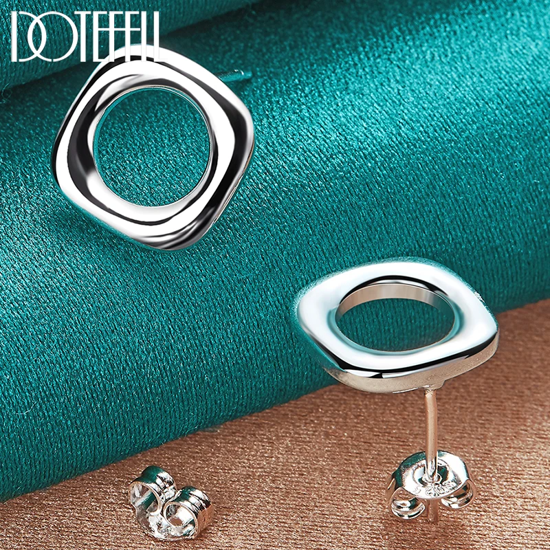 

DOTEFFIL 925 Sterling Silver Square Round Stud Earrings For Woman Wedding Engagement Fashion Party Charm Jewelry