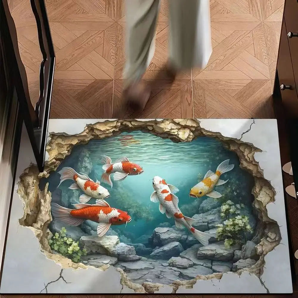 Creative 3D Visual Effect Rug Durable Indoor Entryway Mat Anti Slip Hallway Carpet Washable Fabric Home Floor Decoration Pad