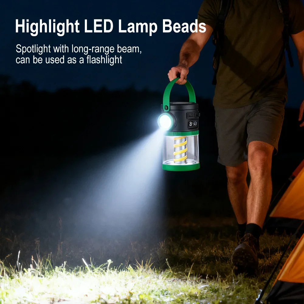 BORUiT Solar Camping Horse Lights LED Solar USB Rechargeable Digital Display Power 5 Lighting Modes Portable Flashlight Lantern