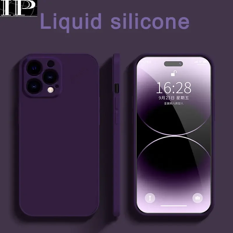 NEW Official Original Dark Purple Square Silicone Case For iPhone 15 14 11 13 12 Pro Max Mini XR 14 15 Plus Protection Cover