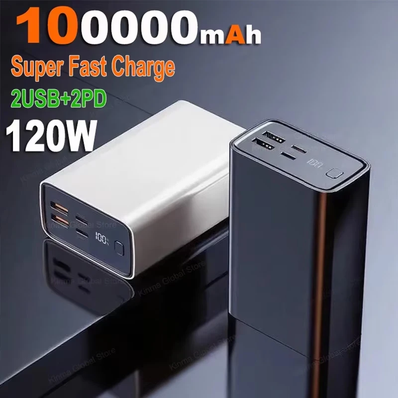 

Для Xiaomi 120 Вт 100000 мАч Power Bank высокой емкости 2USB + 2PD Быстрая зарядка Powerbank Портативное зарядное устройство для iPhone Huawei