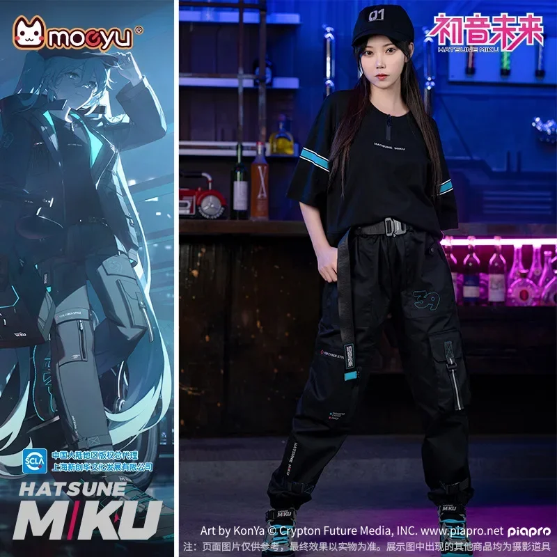 Camiseta oficial de moeyu Hatsun Miku rider, pantalones para mujer y hombre, camiseta de cosplay de anime, camiseta de talla grande Vocaloid, pantalones, disfraz informal