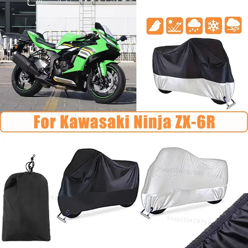 210D Oxford Motorcycle Cover Waterproof All Season UV Protection For Kawasaki Ninja ZX-6R Anti-Tear Windproof Motorbike Cover