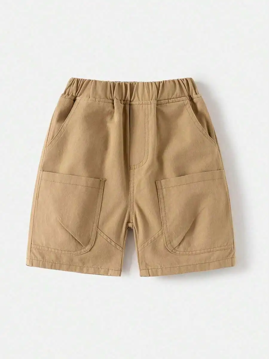 

Casual Khaki Shorts With Elastic Waist And Patch Pockets