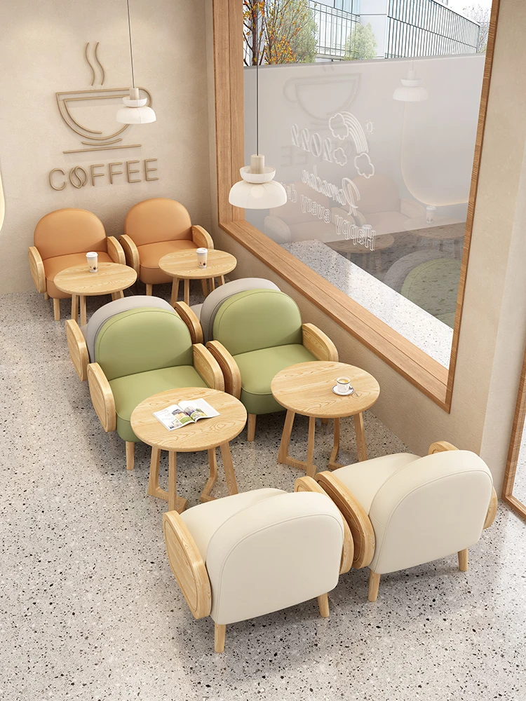 Elegant Coffee Dessert Milk Tea Shop Booth Sofa Reading Lounge Area Table Chair Set