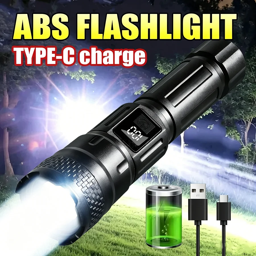 

TYPE-C Rechargeable LED Flashlight Most Powerful Flashlight Waterproof Portable Handheld Torch Camping Hiking Emergency Lamp