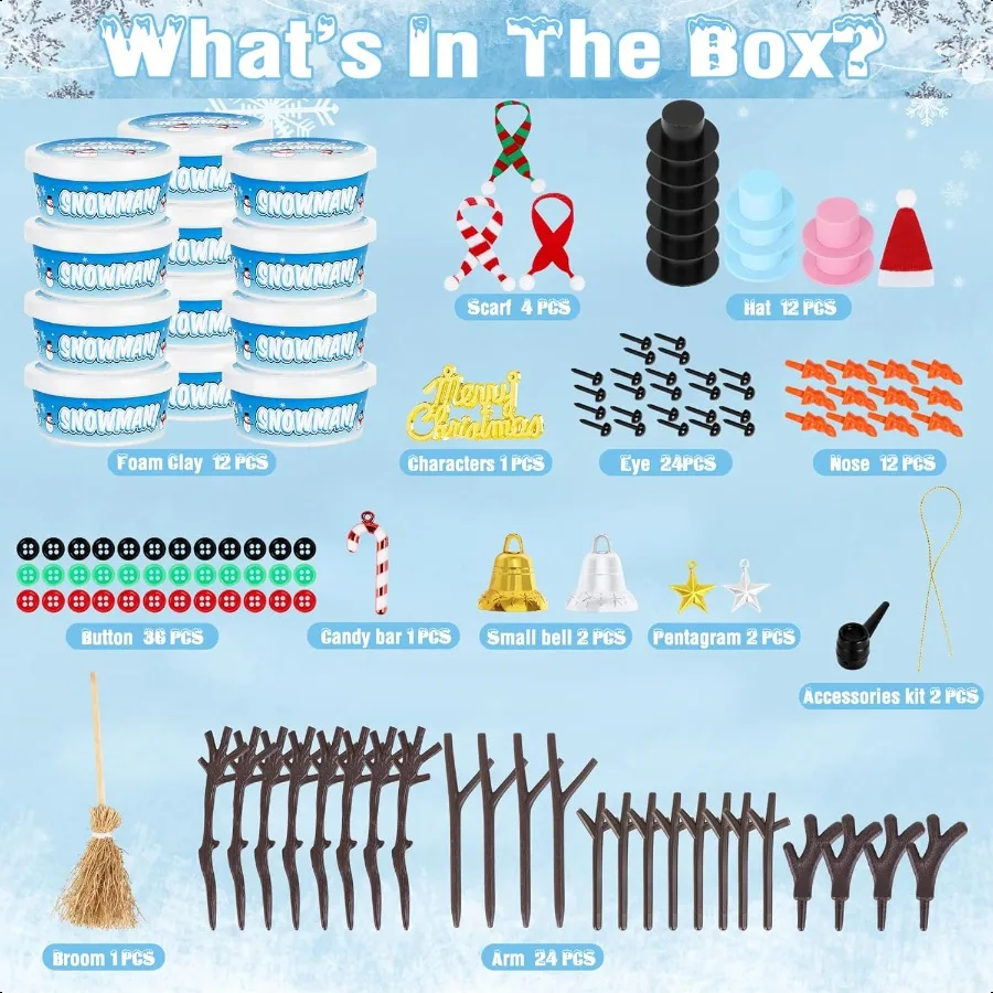 12個入り クリスマスクラフト DIY 雪だるまキット 雪だるま作りキット 室内装飾 クリエイティブな空気乾燥粘土 クリスマスアクティビティ