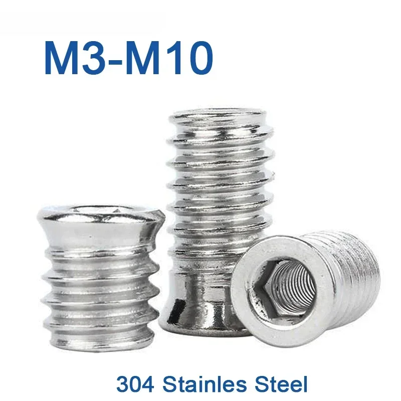 1/ 5pcs 304 Stiainless Steel M3 M4 M5 M6 M8 M10 Hex Socket Drive Insert Nuts Threaded For Wood Furniture