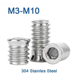 1/ 5pcs 304 Stiainless Steel M3 M4 M5 M6 M8 M10 Hex Socket Drive Insert Nuts Threaded For Wood Furniture