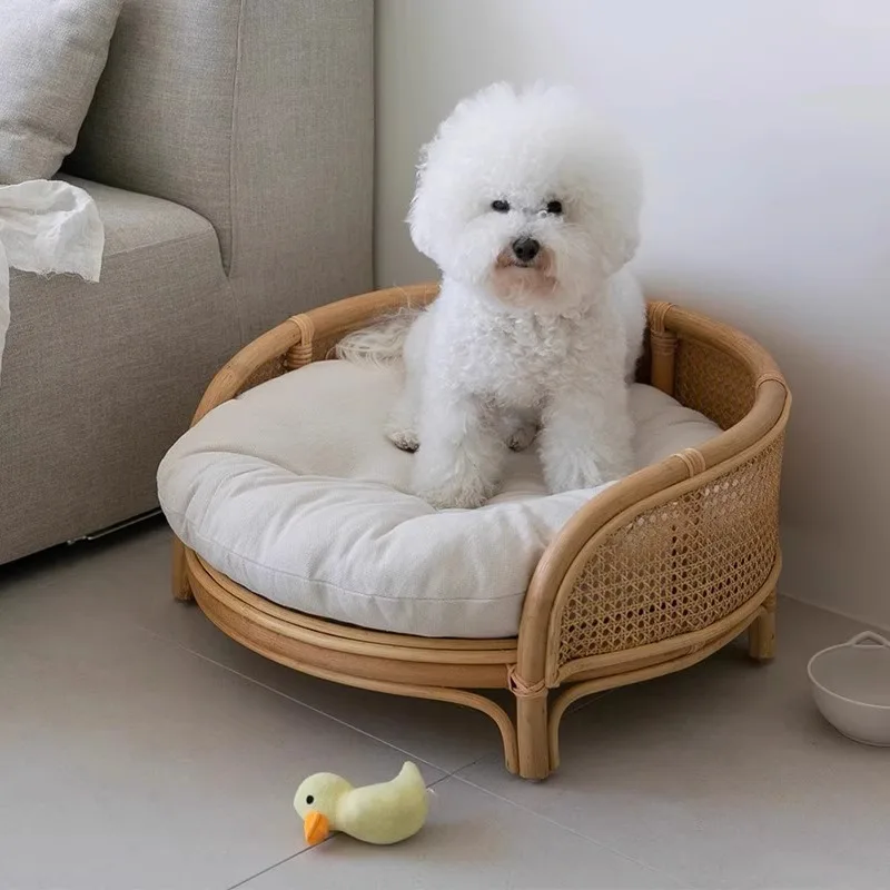 South East Asia Natural Indonesian True Rattan Teddy Nest Summer Cool Round Pomeranian Small Pet Cat Dog Kennel