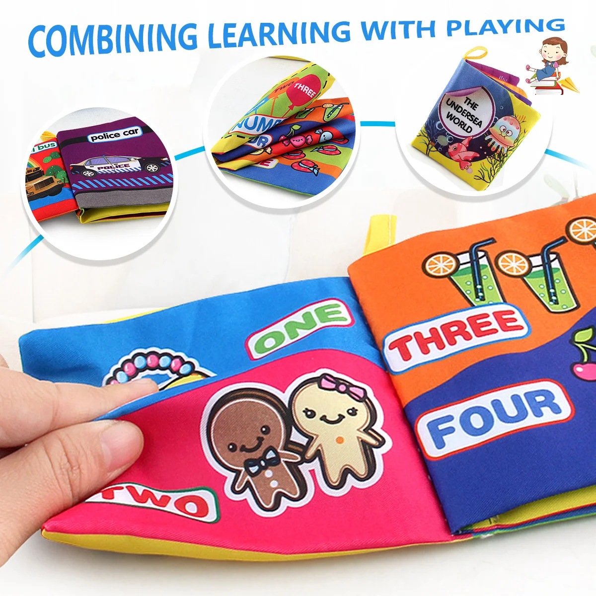 Livres en tissu multicolores pour bébés, apprentissage des noms des animaux, des fruits, des légumes, des transports, etc., jouets préscolaires pour bébés