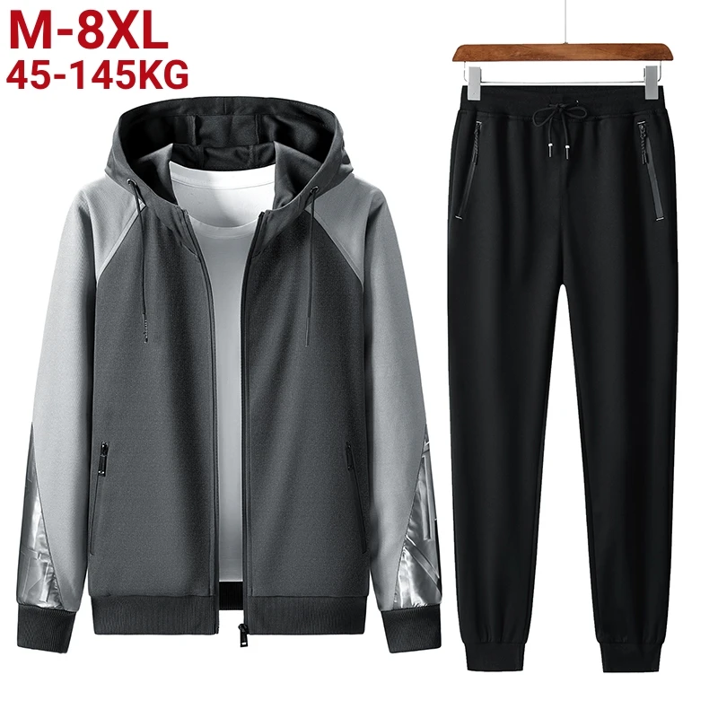 

Plus Size 8xl 7xl Mens Tracksuits Spring Hoodie Suit Casual Menswear Hooded Jacket And Pants 2 Pieces Set Autumn Sportswear Men