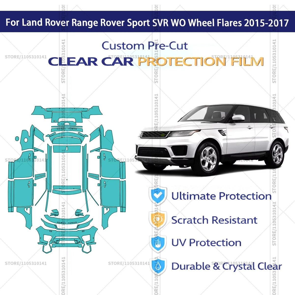 

Предварительно нарезанная защитная пленка PPF, прозрачная автомобильная пленка PPF для Land Rover Range Rover Sport SVR WO с расширителями колесных арок, 2015-2017 гг.