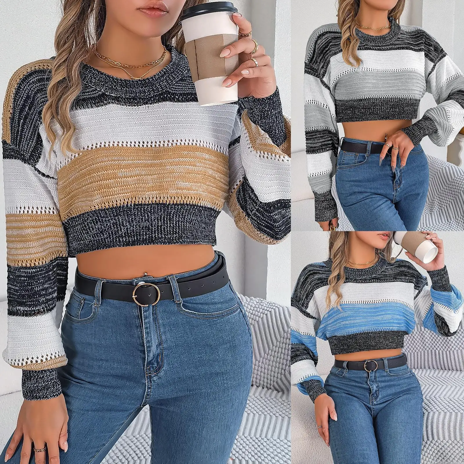 

Повседневный свитер с фонариком Све на животе, осень-зима, трансграничный женский независимый трикотаж Faion Long Sve