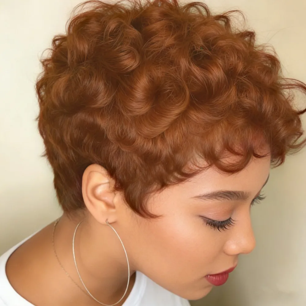 

Праздничный подарок: парик из натуральных волос, кудрявый, короткий, машинной работы, для женщин, парик в стиле пикси.