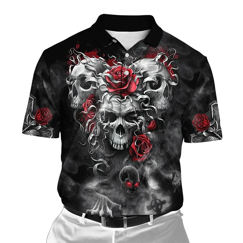 

Summer Men's Short Sleeve T-shirt Reaper Skull Tattoo 3D Printed Polo Shirt Unisex Harajuku Street Casual Polo Shirt Tops