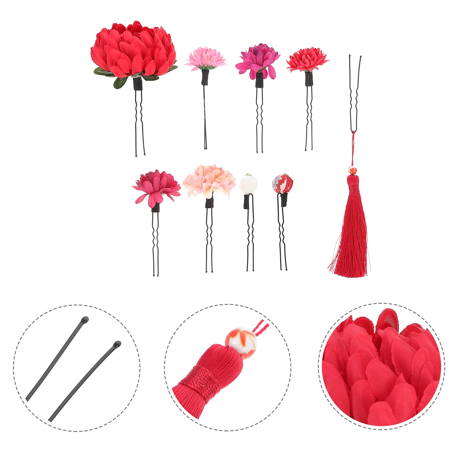 

9Pcs Silk Chrysanthemum Hair Stick Delicate Tassel Kimono Hair Decoration Japanese Style Headdress for Photos Travel Performance