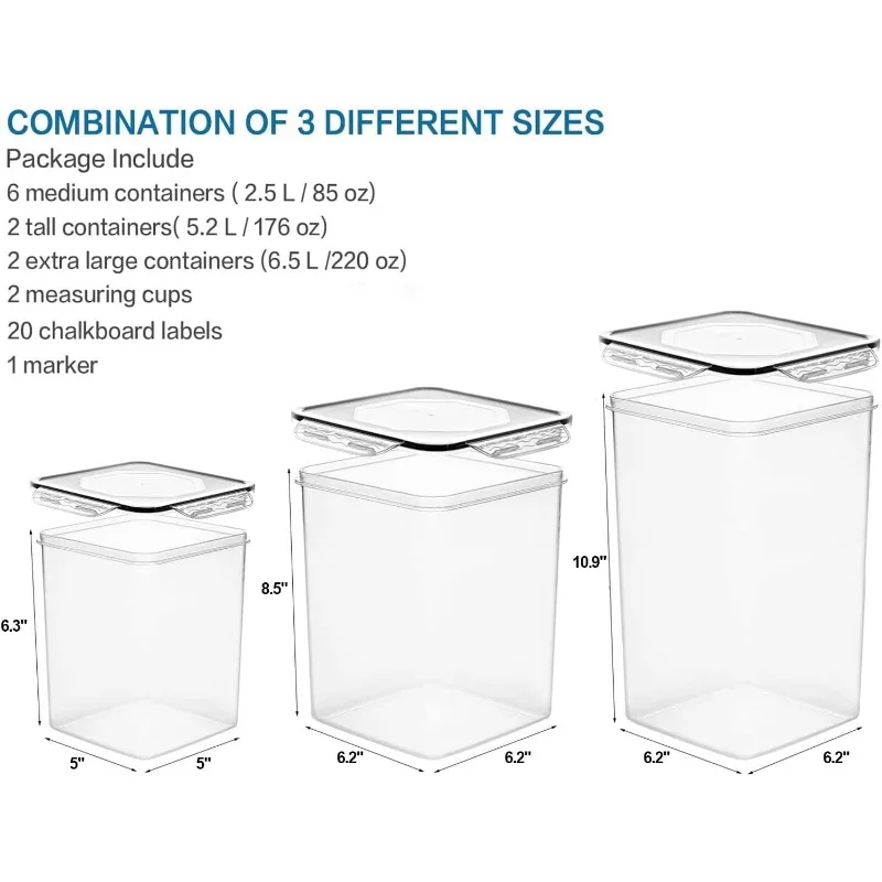 Large Tall Airtight Food Storage Containers, 10 PACK Plastic Airtight Kitchen & Pantry Organization, Ideal for Flour & Sugar