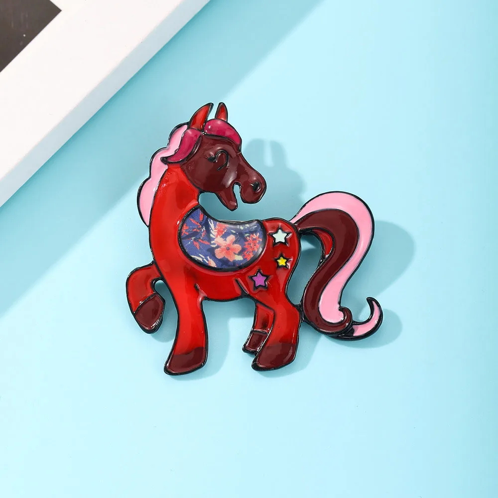 Vintage Court Style Alloy Enamel Galloping War Horse Brooches Pins For Women Clothing Accessories CuteFashion Suit Lapel Corsage