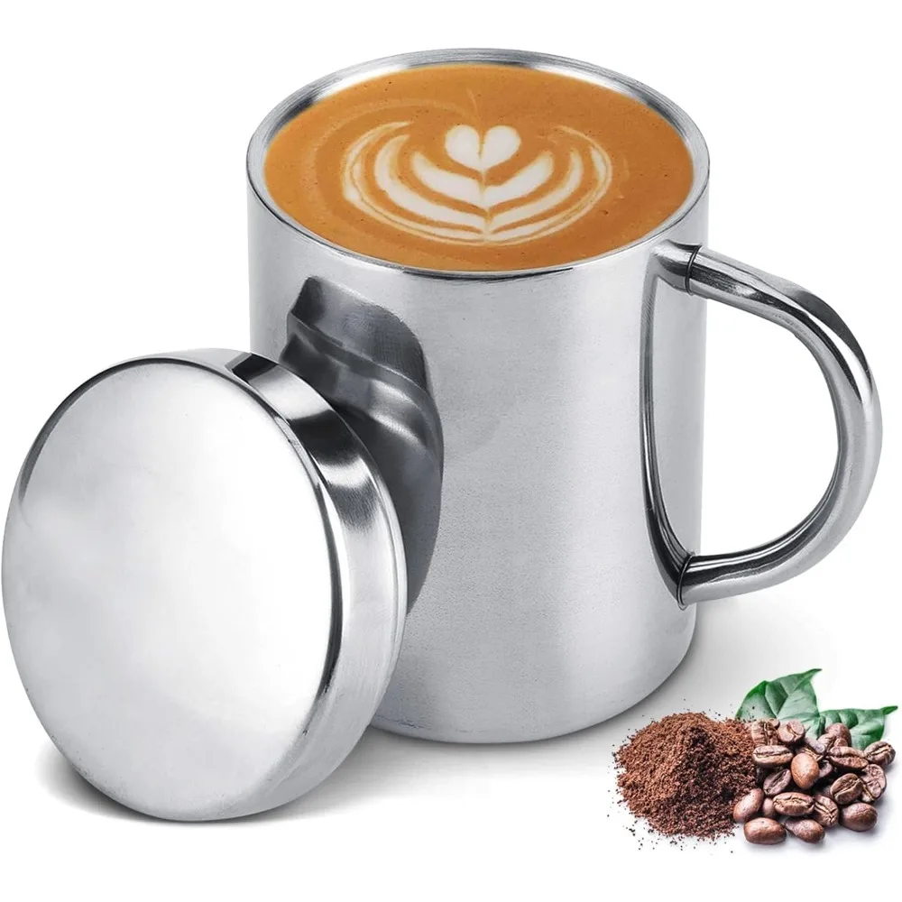 Edelstahlbecher mit Griff, leicht zu reinigen und wiederverwendbar, geeignet für Büro, Outdoor, Camping, tragbarer Wasserbecher, 300/400 ml