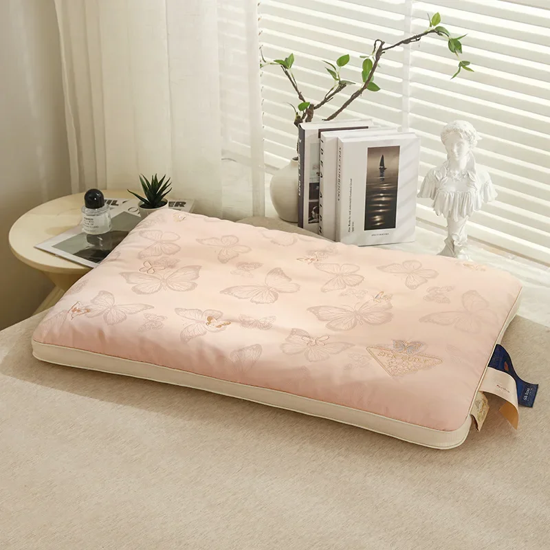2025 new class A butterfly dance silk feather velvet setting medium and low neck pillow fluffy non-collapse pillow core 48x74cm